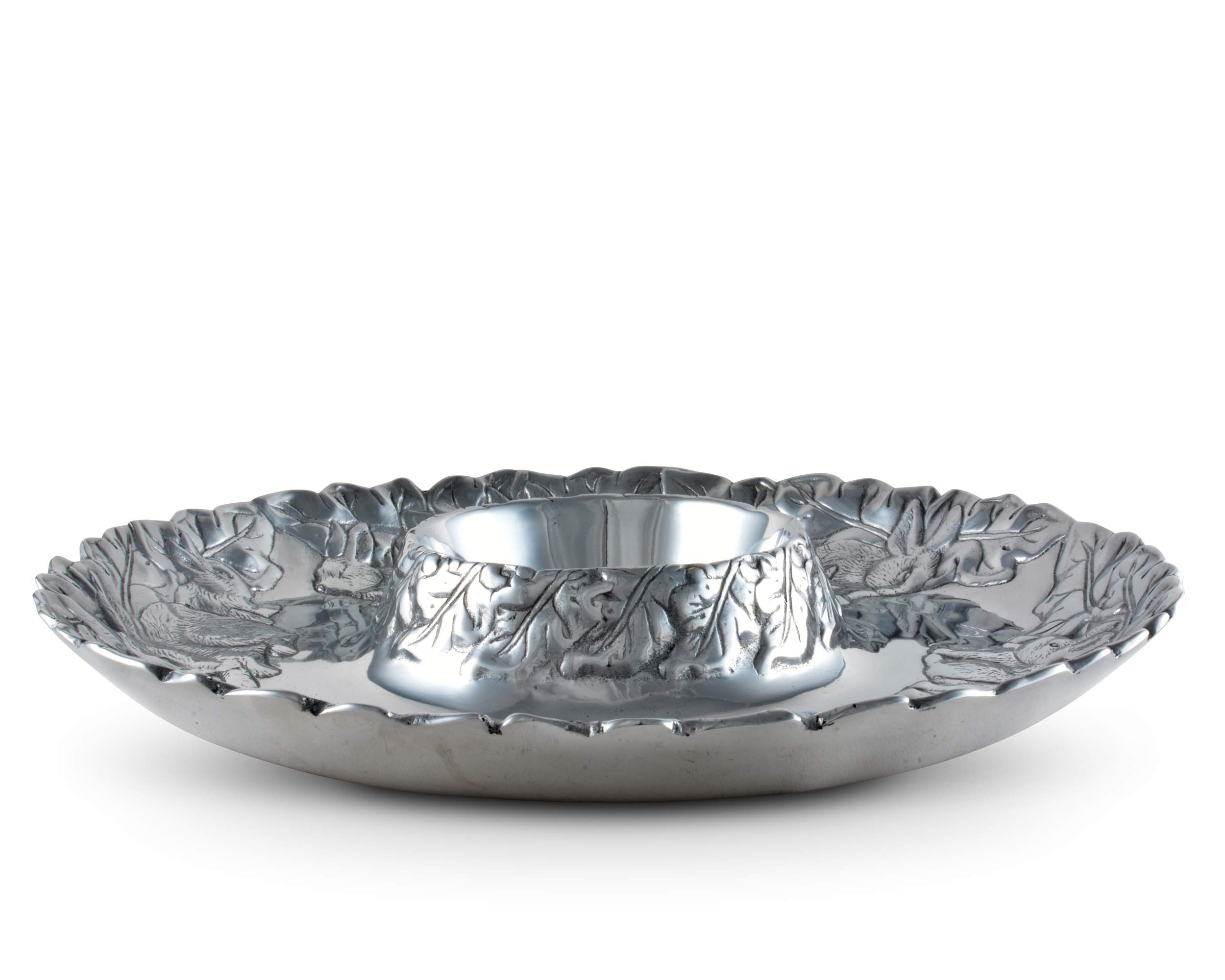 Arthur Court Designs 14-inch Aluminum Bunny Pattern Easter Chip and Dip Platter – Hand-Polished Sand Casted Metal Serving Tray, Tarnish-Free Artisan Quality – Perfect for Easter Celebrations, Holiday Parties & Spring Gatherings