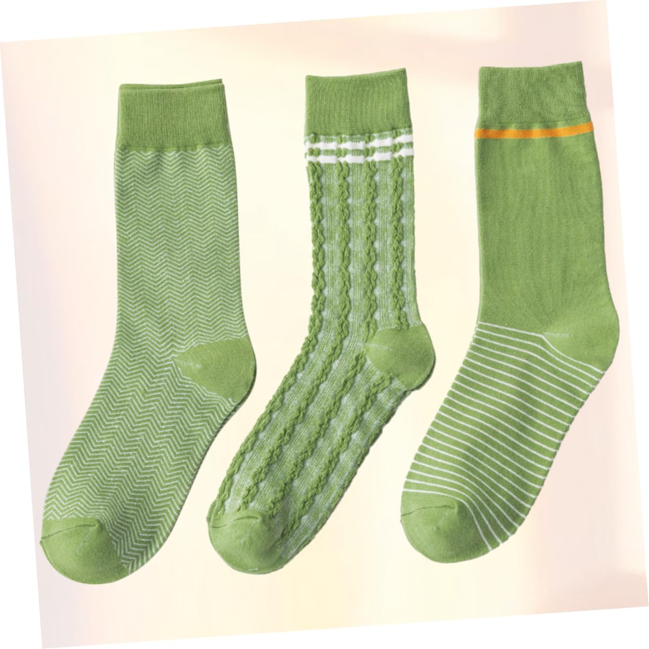 LIFKOME Women's Mid Crew Cotton Socks - Green Stripe Pattern, Comfortable Tube Stockings for Casual Wear, Running, and Everyday Use