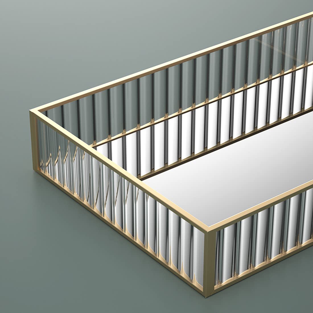 K COOL Gold Metal Decorative Vanity Tray with Mirror - Elegant Jewelry & Perfume Organizer for Dresser, Bathroom & Makeup Station - Perfect Cosmetic Storage Tray for Home Decor & Luxury Display
