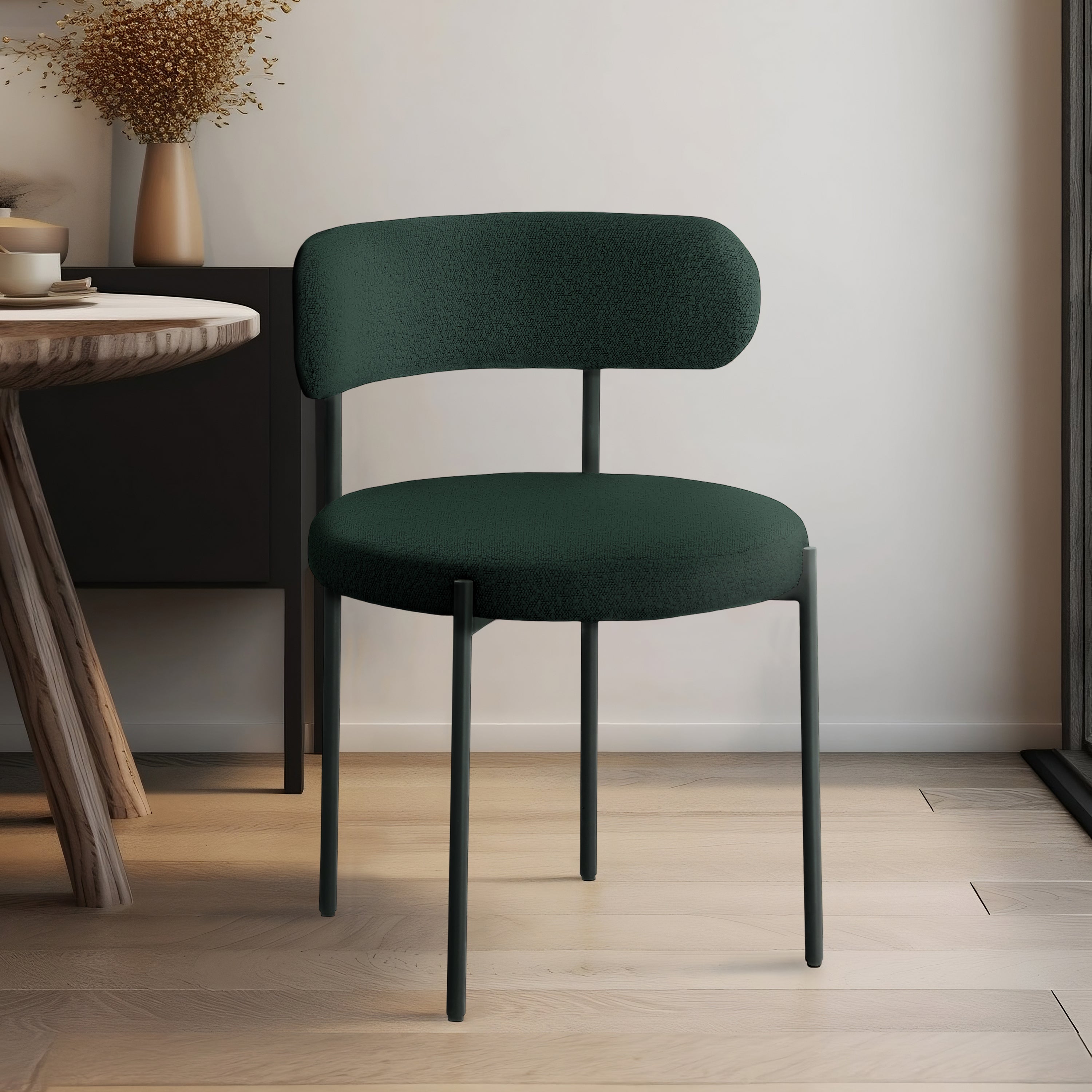 Luxury Boucle Fabric Dining Chair - Modern Upholstered Accent Chair for Dining Room, Living Room & Office - Soft & Comfortable Seat with Sturdy Metal Legs