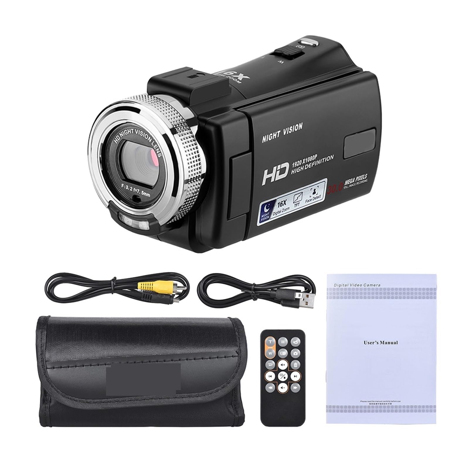 1080P 30MP HD Digital Video Camera with 16X Zoom & 3