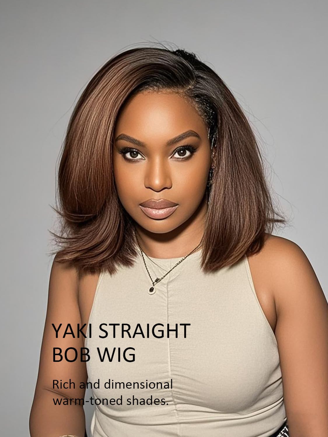 13x6 Yaki Straight Lace Front Wig - Ombre Brown Kinky Straight Short Bob Human Hair Wig for Women | Brazilian Virgin Yaki Human Hair | Blunt Cut Bob with Pre-Plucked Baby Hair (12 Inch) | Perfect for Daily Wear, Cosplay & Special Occasions