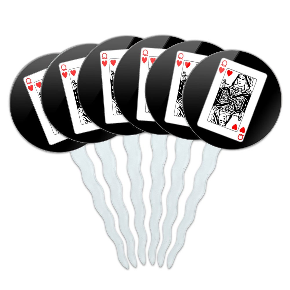 6-Piece Cupcake Toppers Set - Poker Playing Cards Design with Queen of Hearts - Perfect for Casino Themed Parties, Birthday Decorations, and Dessert Presentations