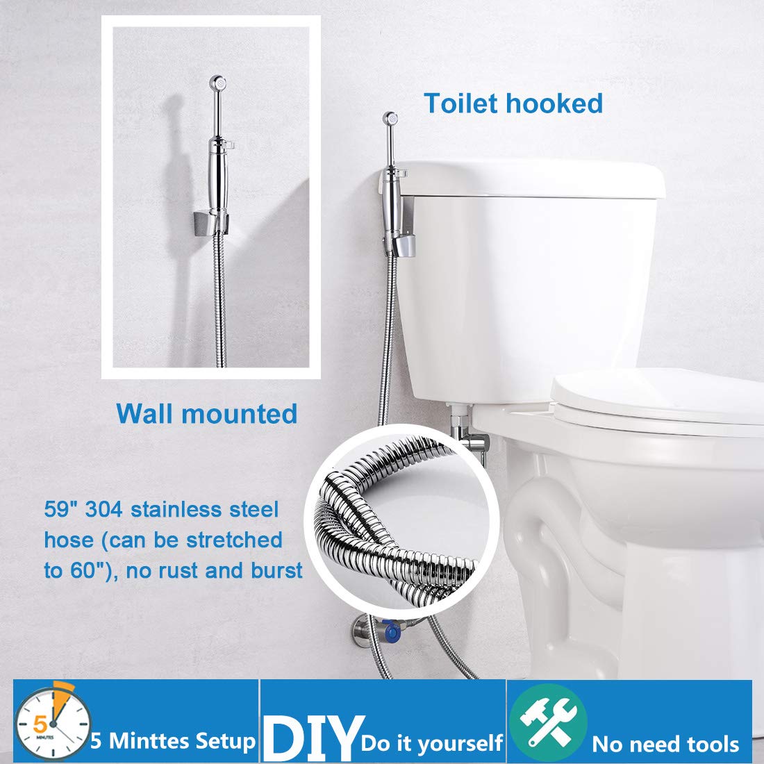 Brass Handheld Bidet Sprayer for Toilet - All Metal Diaper Sprayer with Backflow Preventer & Adjustable Water Jet - 7.2