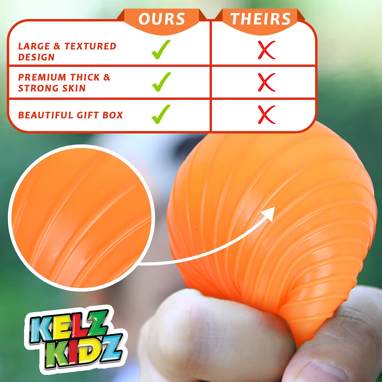 KELZ KIDZ® TEXTURODOS® Giant Textured Squishy Stress Ball - Sensory Fidget Toy for Kids & Adults with Anxiety Relief, Therapy Needs - Perfect Gift for Squishy Lovers (Great for Home, Office & Classroom Use)