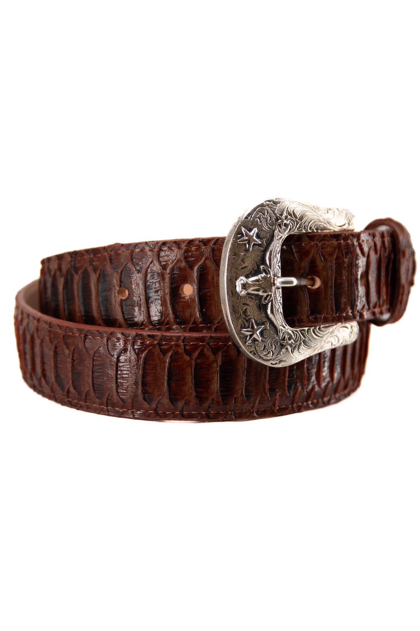 Python Longhorn X Buckle Cowboy Belt - Genuine Leather Western Belt for Men - Perfect for Rodeo, Country Music Festivals & Western Fashion Outfits