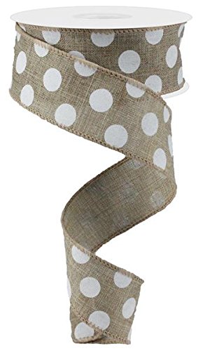 Polka Dot Canvas Wired Edge Ribbon - 1.5 Inch x 10 Yards Beige Decorative Ribbon for Gift Wrapping, DIY Crafts, and Party Decorations