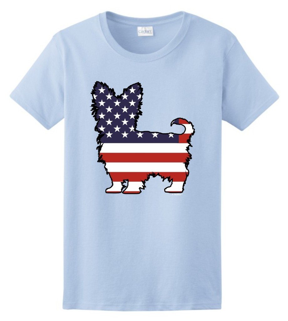 Patriotic American Flag Yorkie Yorkshire Terrier Graphic T-Shirt for Women - Perfect for 4th of July, Memorial Day & Pet Lover Outfits