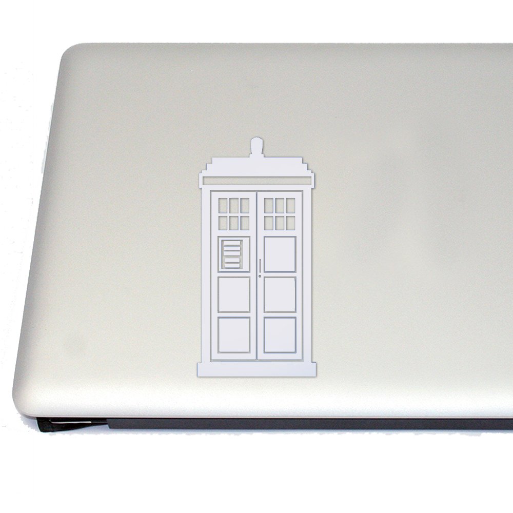 Doctor Who Tardis Vinyl Decal Sticker - White Cosplay & Fan Gear for Laptops, Cars, Walls - Perfect for Sci-Fi Fans & Home Decor