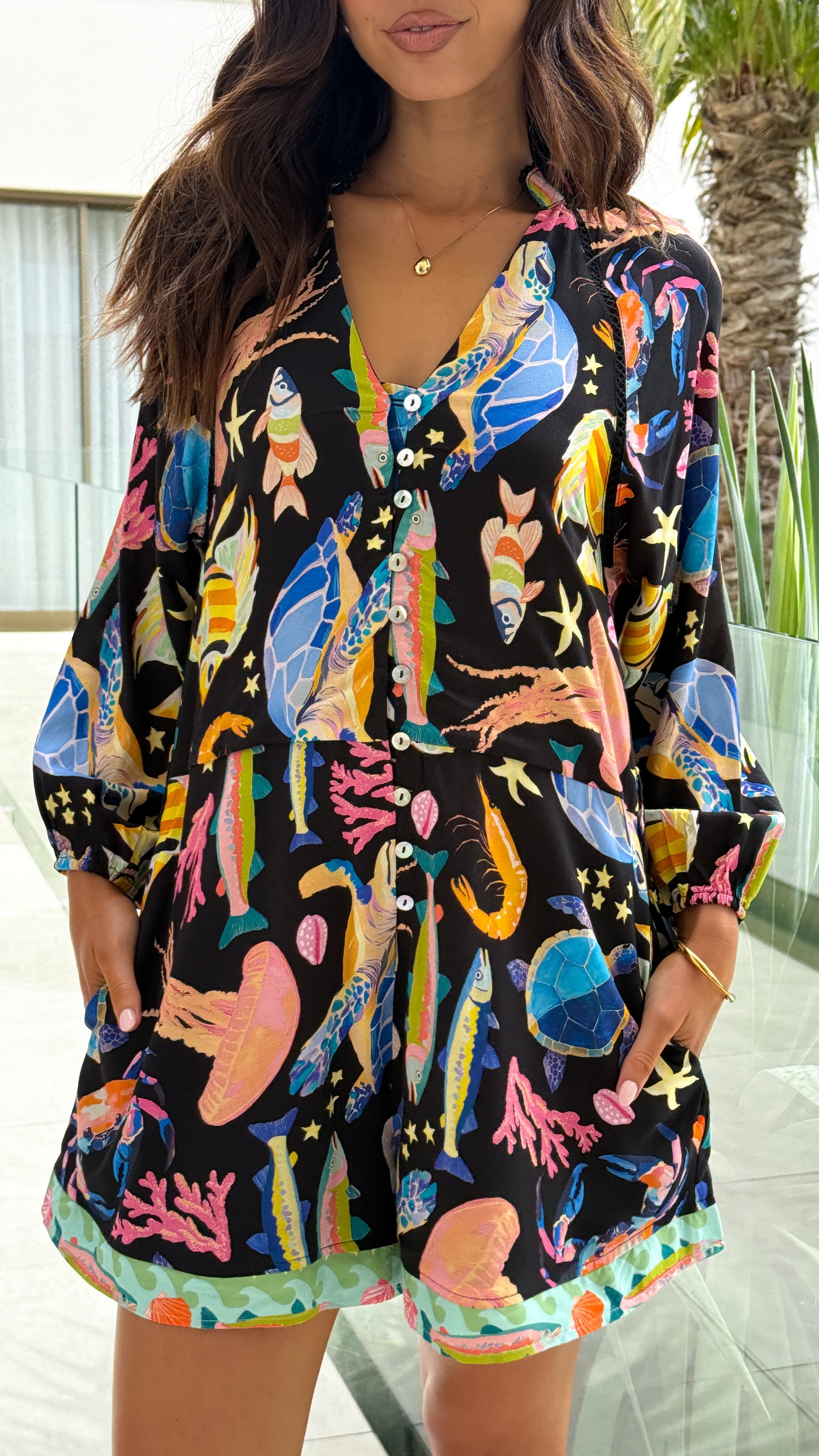 Felicita Tie Waist Playsuit - Stylish Black & Multi Print Jumpsuit for Women | Perfect for Summer Outfits, Beach Vacations & Casual Date Nights