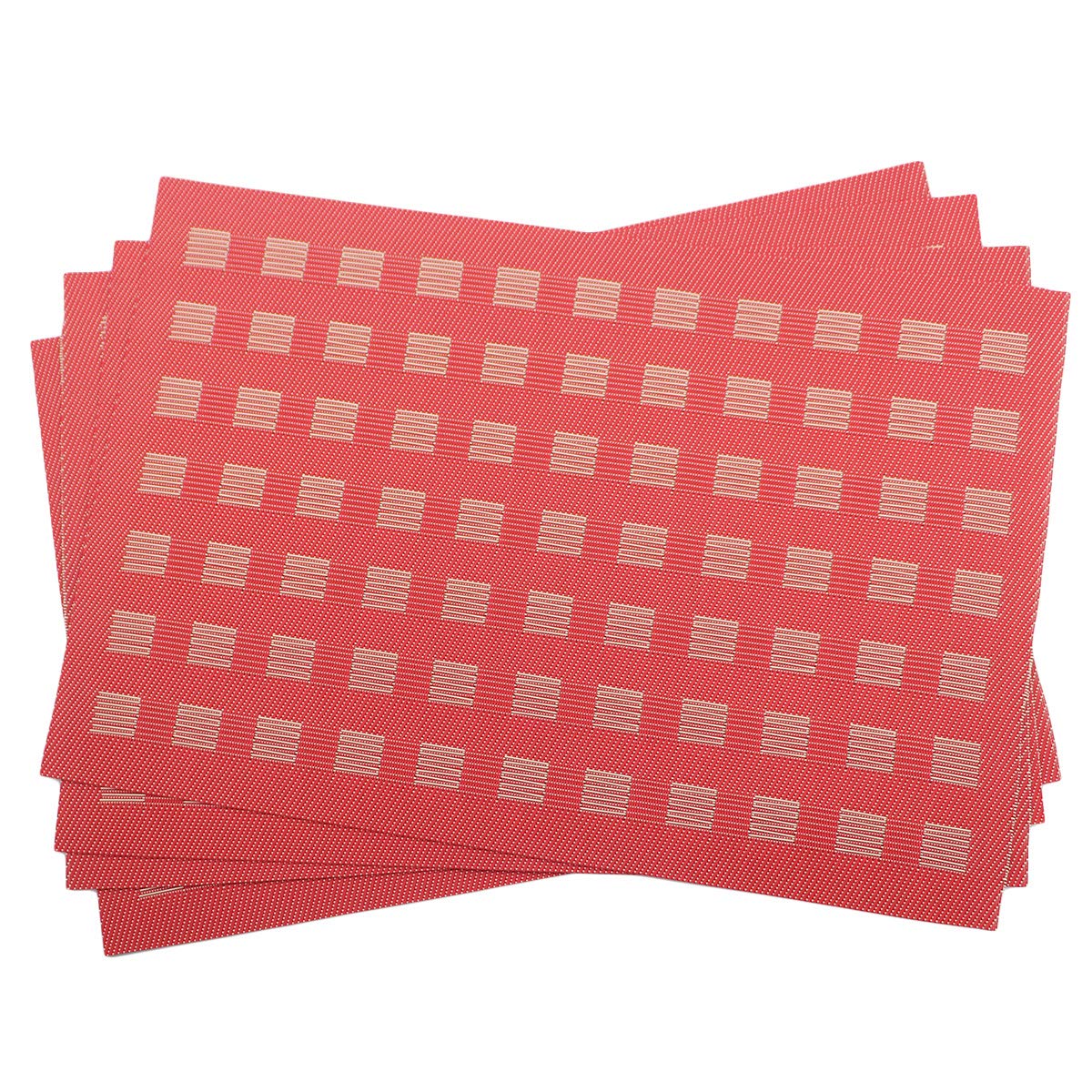 Gugrida PVC Woven Vinyl Placemats Set of 6 - Waterproof & Durable Table Mats for Dining, Kitchen, or Outdoor Use (Red)