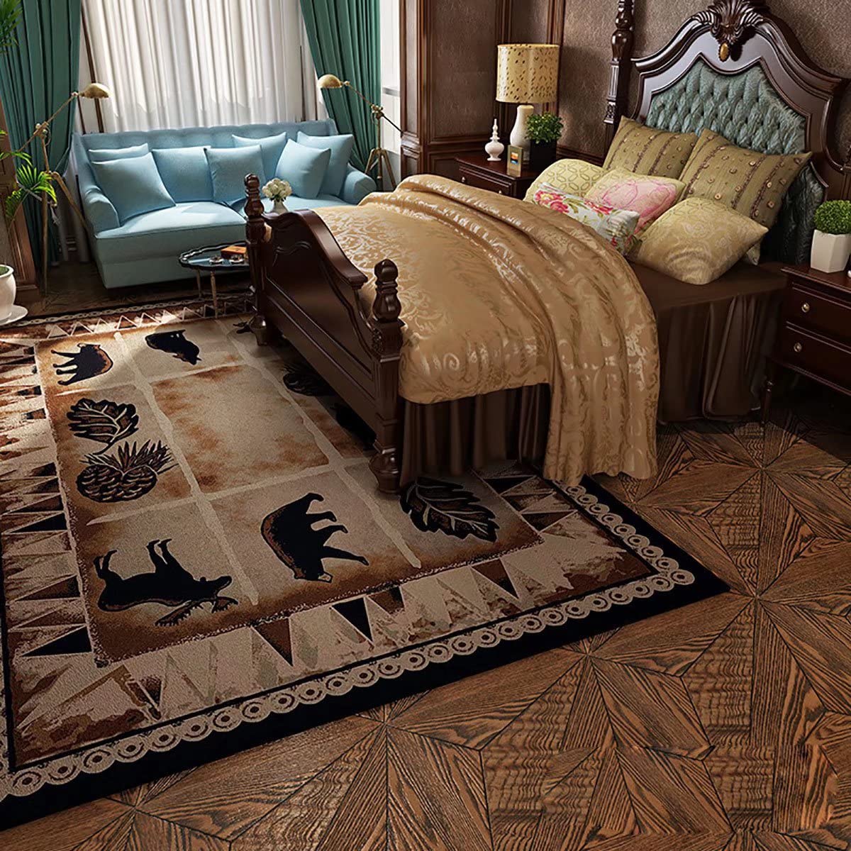 Vintage Moroccan Persian Area Rug - 5'x8' Nordic Retro Rustic Carpet for Living Room, Study & Hunting Theme Decor | Soft Floor Mat for Cozy Home & Office Spaces