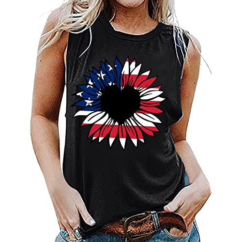 Women's Black Business Casual Sleeveless Round Neck Printed Tank Top - Summer Office Wear, Independence Day Outfit & Casual T-Shirt Blouse (Black, Medium) - Perfect for Work, Parties & Everyday Comfort