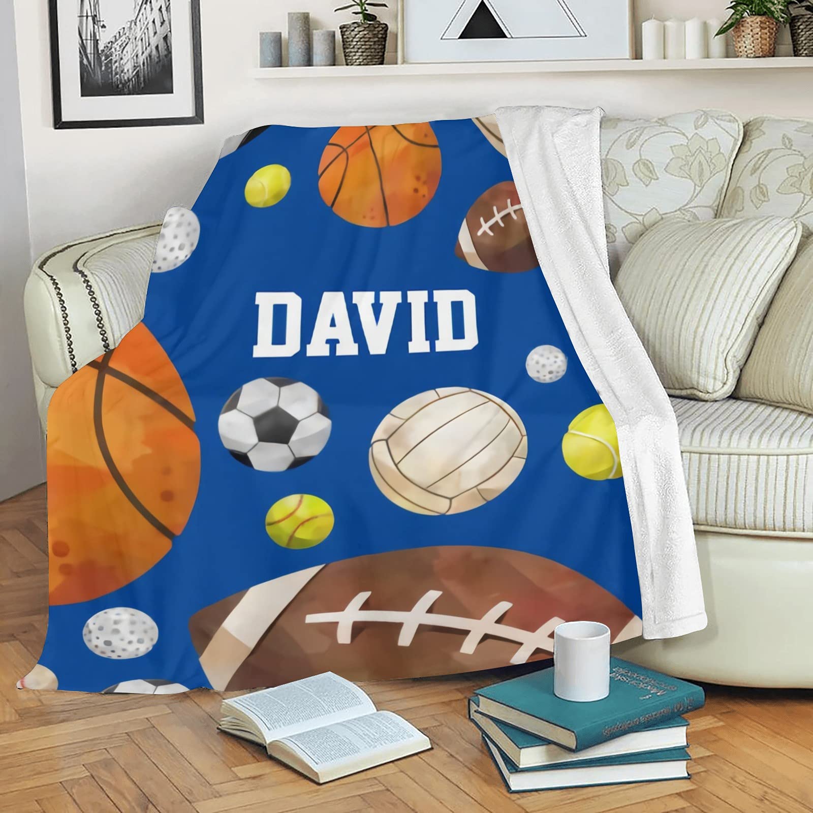 Personalized Baby Blanket with Name - Custom Basketball Baseball Rugby Soccer Blanket for Boys & Girls - Super Soft Newborn Blanket - Neutral Nursery Decor - Perfect Baby Shower Gift & Nursery Essential