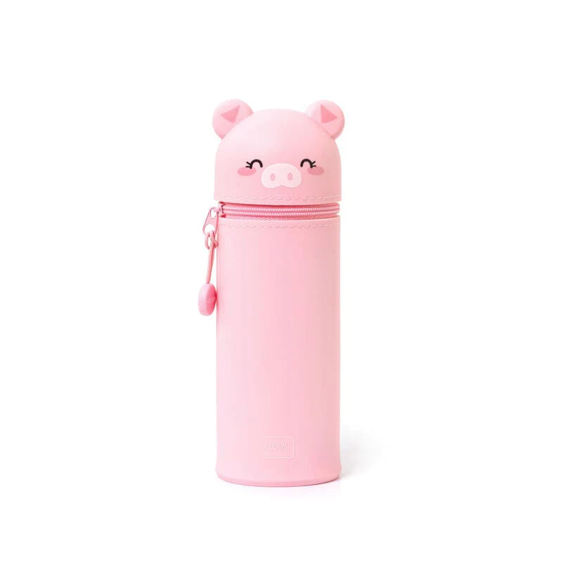 Legami Kawaii 2 in 1 Soft Silicone Pencil Case & Pen Holder - Cute Piggy Design for School, Office & Travel Organization