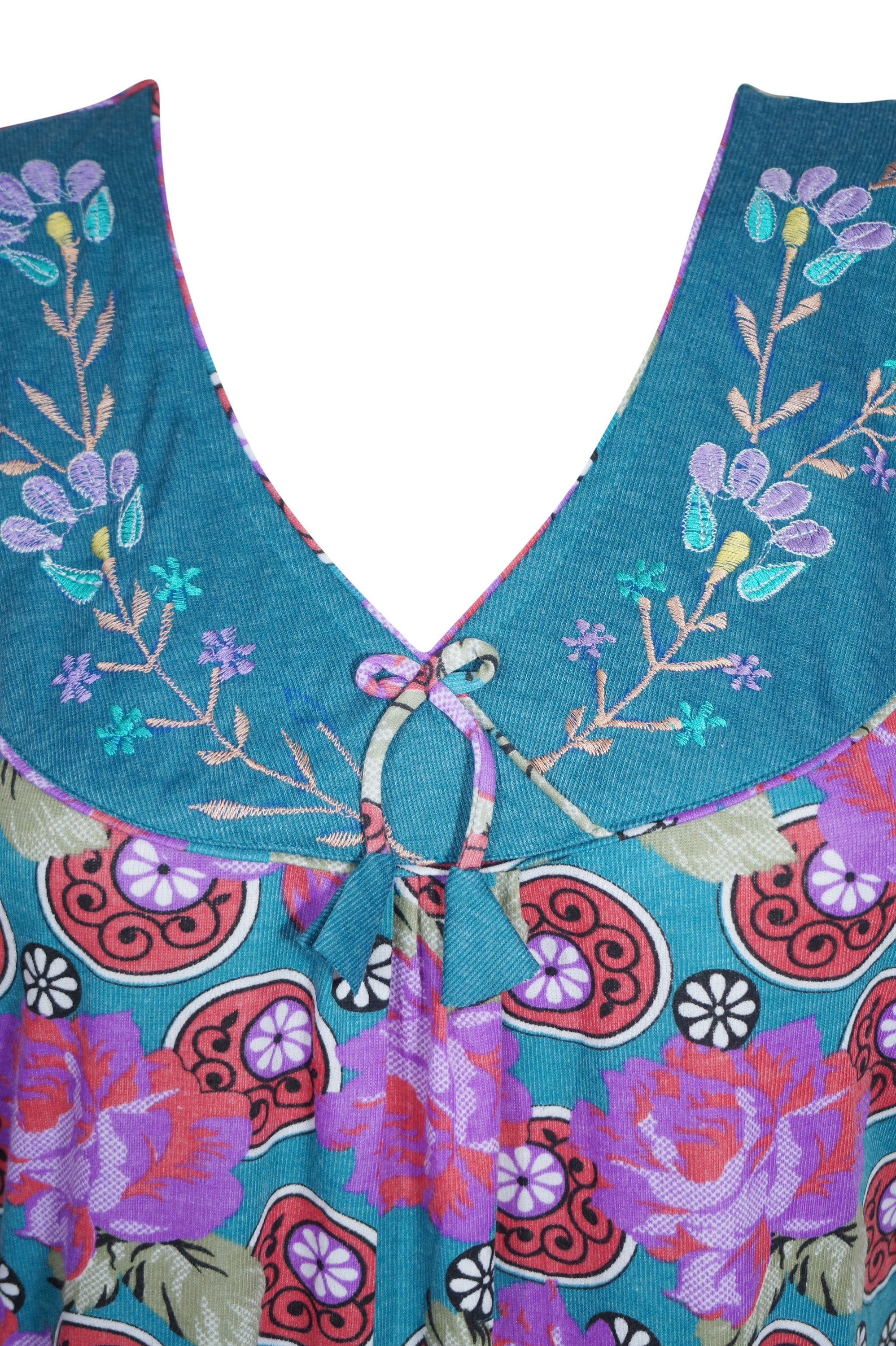 Maxi Dress for Women - Blue Pink Floral Printed Sleepwear Nightgown, Soft & Comfortable Loose Fit Long Dress - Perfect for Sleeping, Lounging at Home, or Summer Vacation Wear