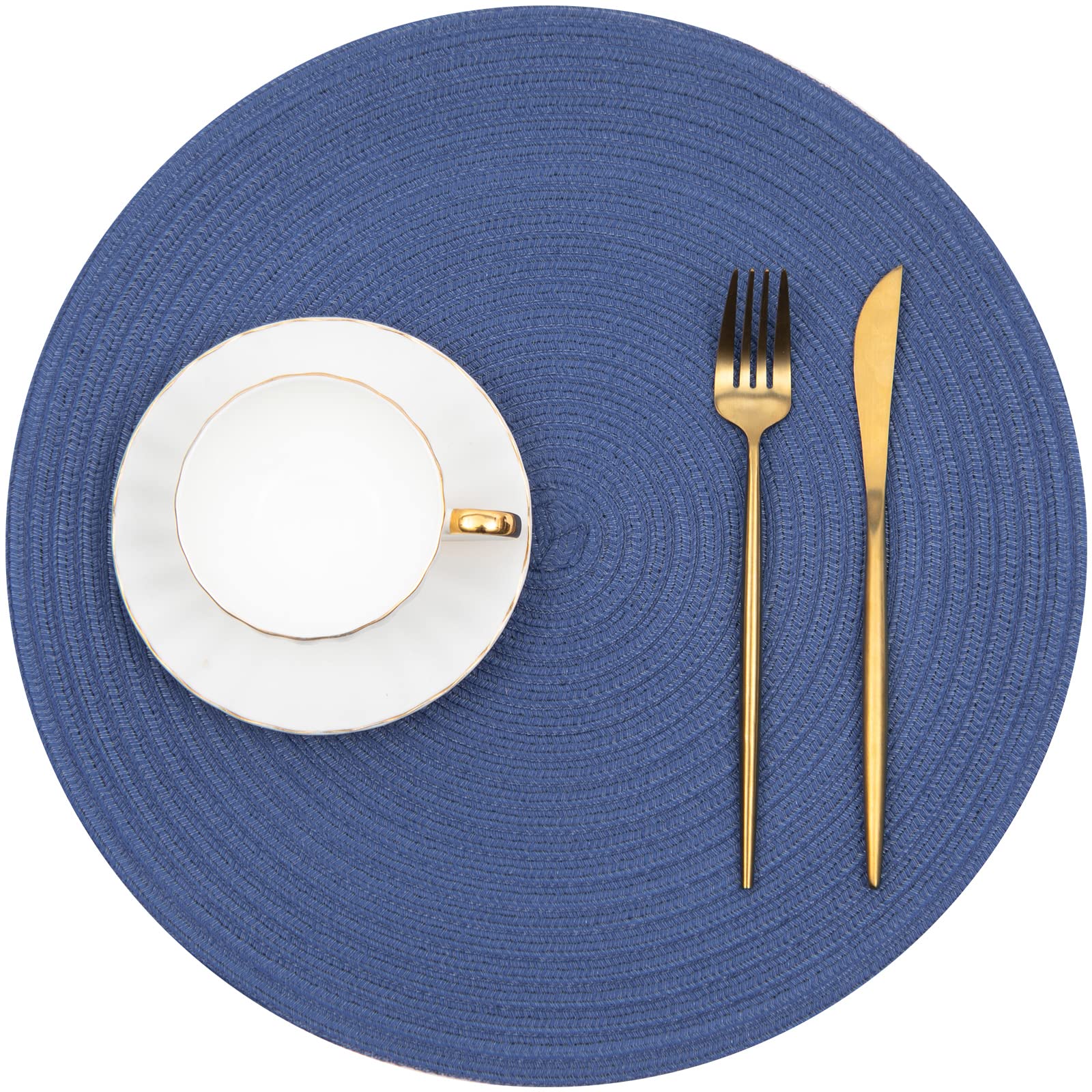 SHACOS Set of 6 Round Braided Placemats - 15 Inch Washable Cotton Polyester Table Mats for Dining Room, Kitchen, Party - Sail Blue (6 Pack) | Durable & Stylish Home Decor