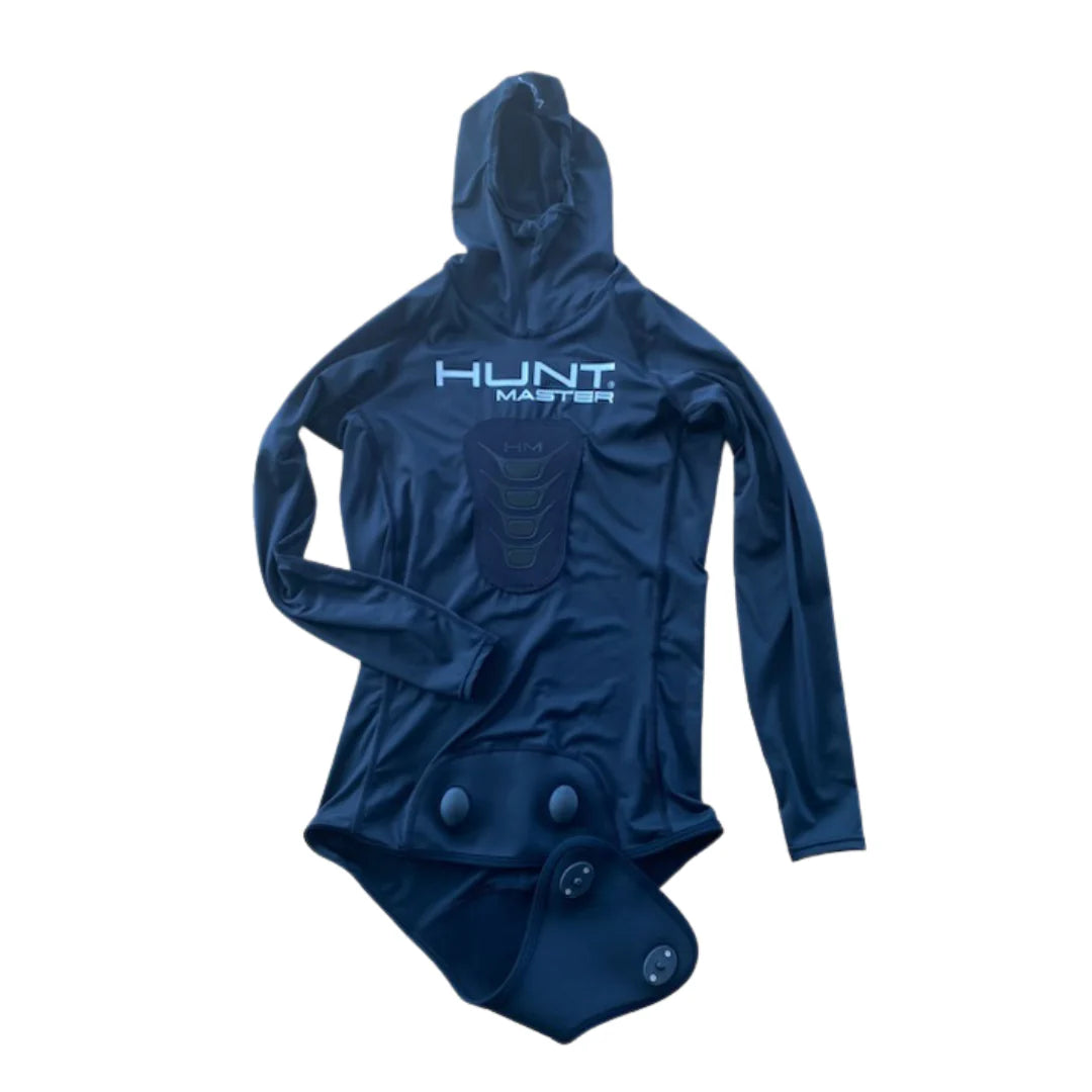 Hunt Master Camo Unisex Hooded Spearfishing Rashguard Top & Long John Pants Set with Chest Pad - UV Protection & Quick Dry for Scuba Diving, Freediving, and Water Sports