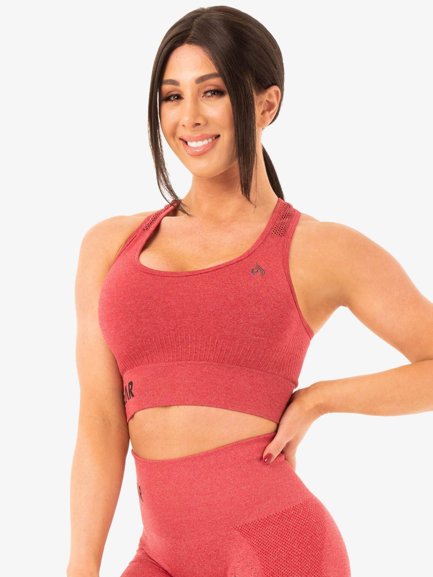 Seamless Staples Sports Bra for Women - Cherry Red Marl - High Support Workout Bra for Running, Yoga & Gym