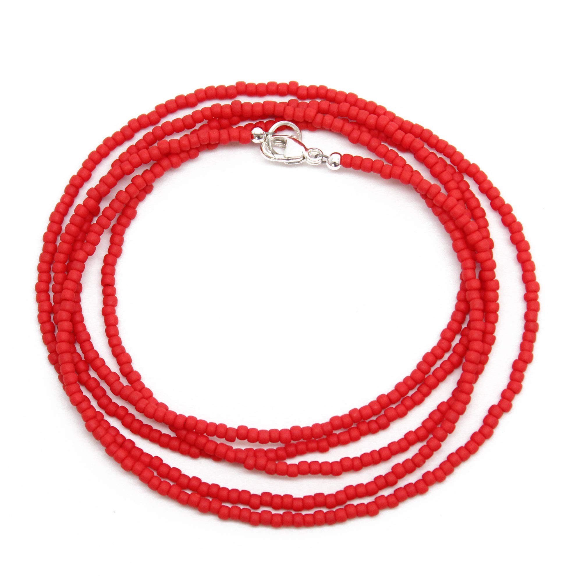 Matte Red Seed Bead Necklace - 1.5mm Thin Single Strand Beaded Necklace for Women (Opaque Cherry Red) | Elegant Boho Jewelry for Parties, Weddings & Everyday Wear