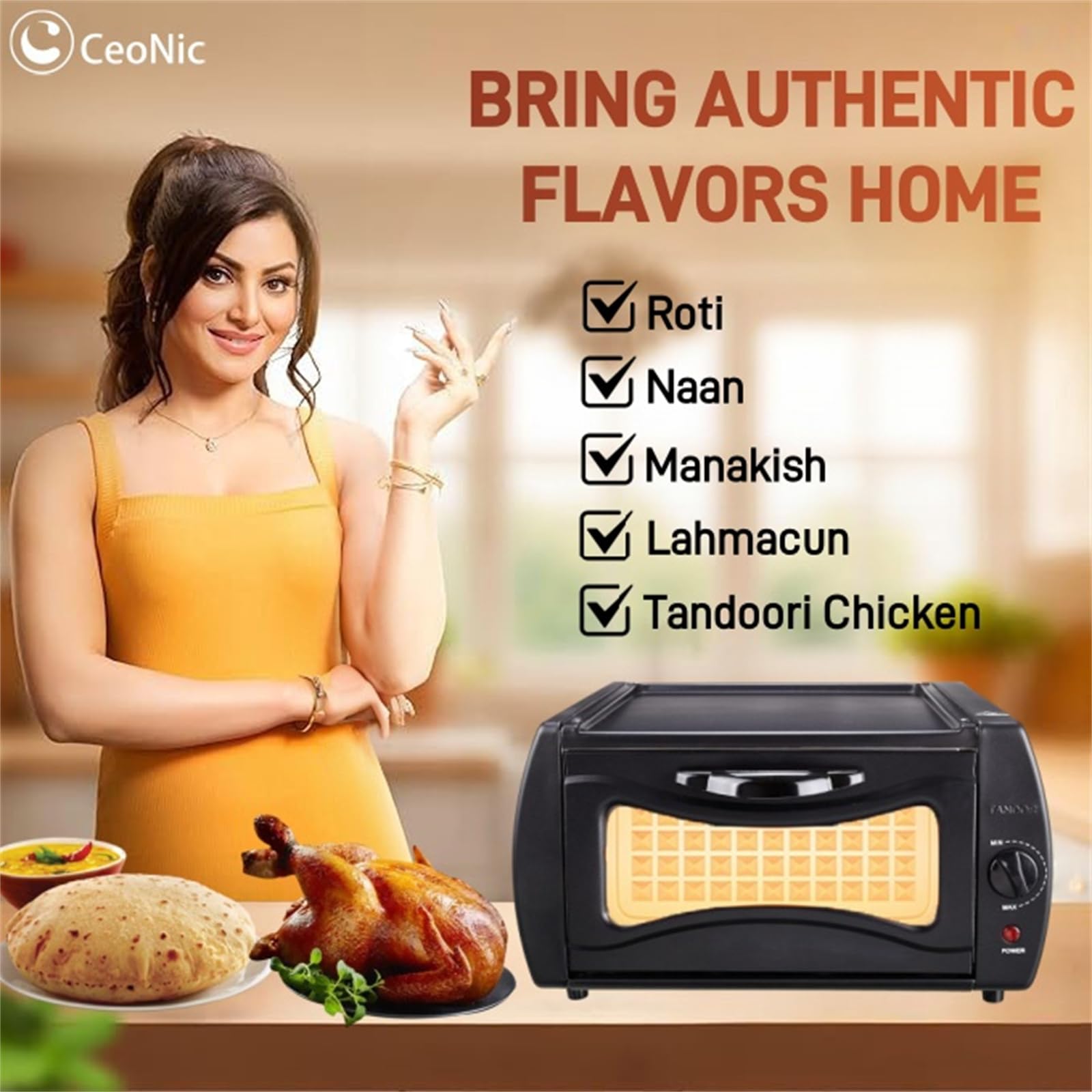 Electric Tandoor Oven for Naan, Roti & Pizza - 16QT Countertop Pizza Maker | 4-Min Fast Cooking | 122°F-752°F Adjustable Temp | Multi-Function Griddle Toaster Oven with Pizza Peel | Perfect for Home Kitchens, Indian Restaurants & Pizza Parties