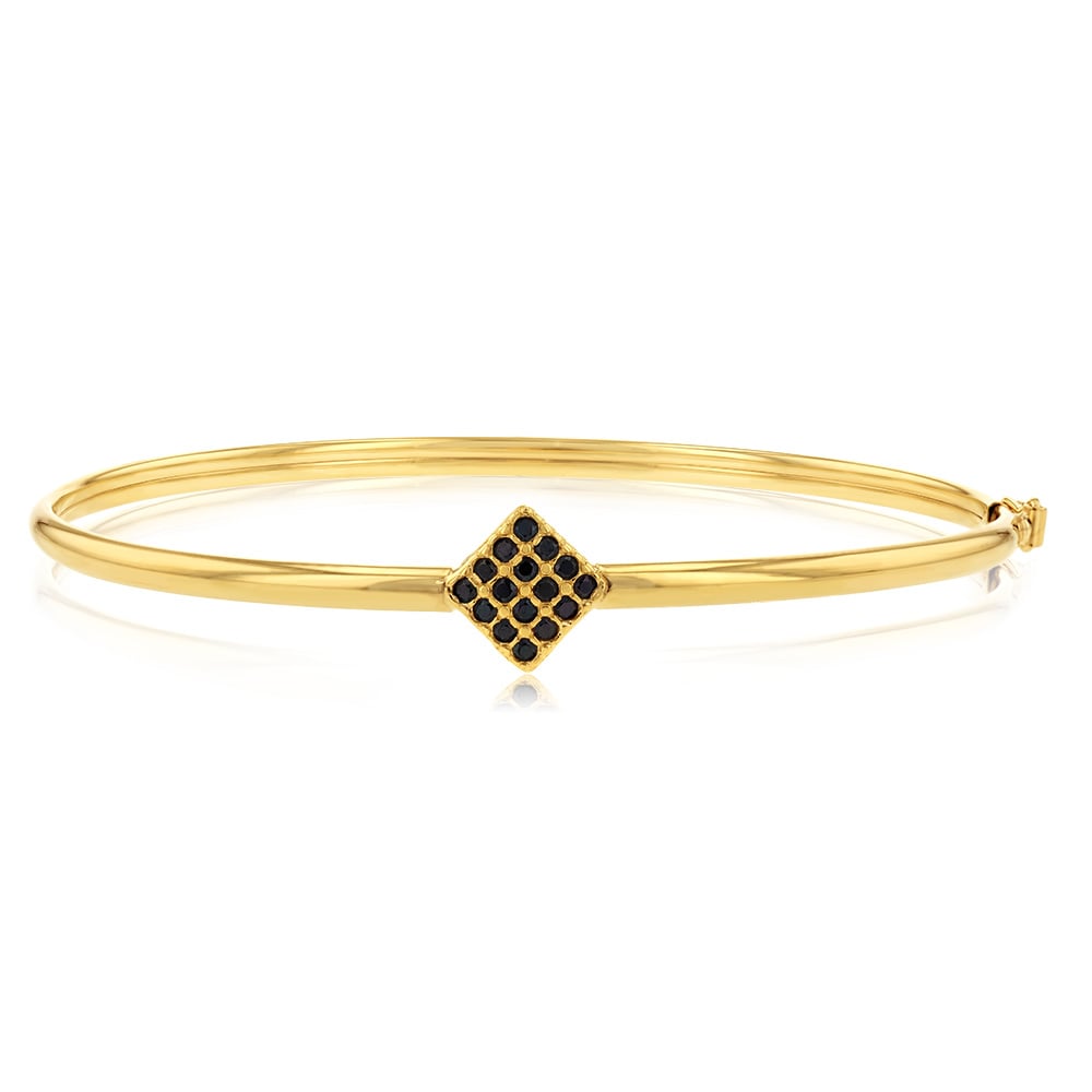 9ct Yellow Gold Black Cubic Zirconia Bangle Bracelet for Women - Elegant Fashion Jewelry Gift for Birthday, Anniversary & Special Occasions