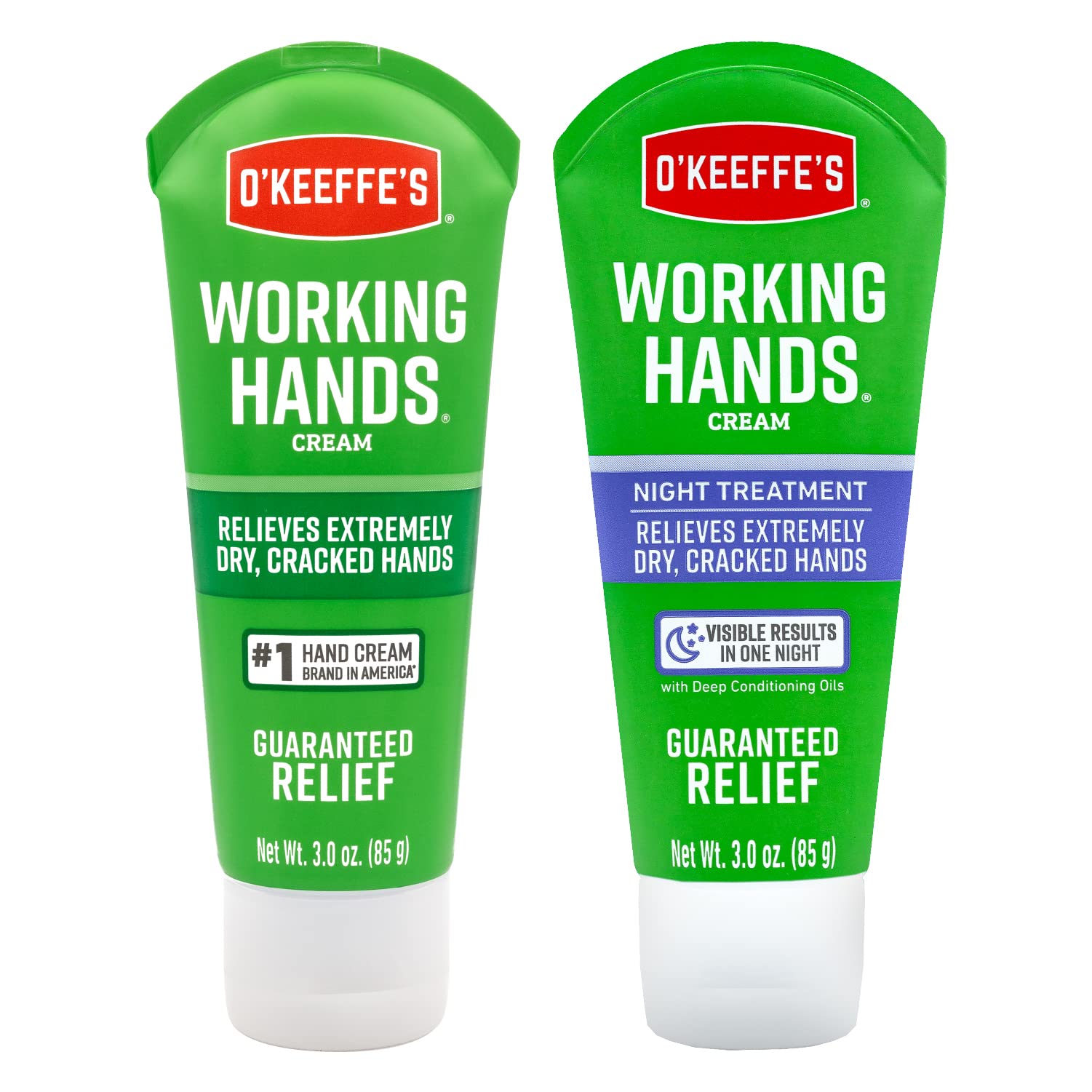 O'Keeffe's Working Hands Hand Cream & Night Treatment Bundle - 3 oz (2-Pack) - Intensive Repair for Dry, Cracked Hands - Perfect for Nurses, Gardeners & Dry Skin Care