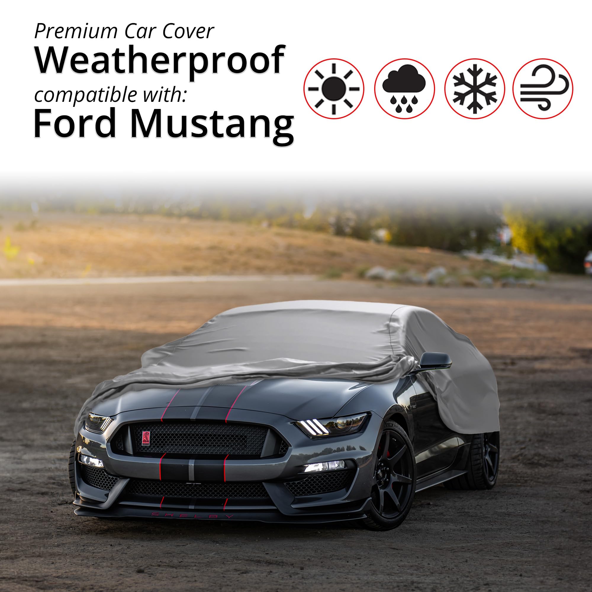 Weatherproof Car Cover for Ford Mustang 2005-2023 - Outdoor All-Season Protection with Anti-Theft Cable Lock | Durable Waterproof Car Accessories for Garage, Parking & Travel Use