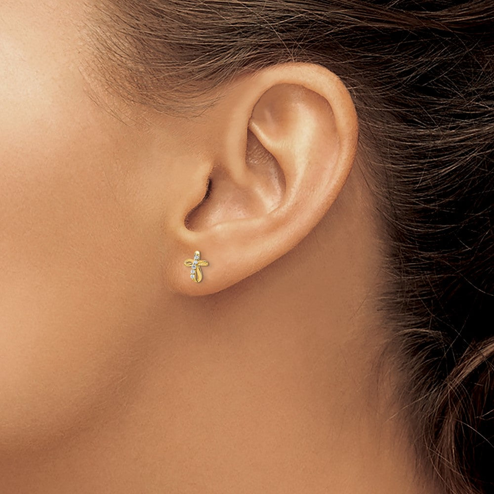 14K Gold Plated CZ Cross Post Earrings for Women - Hypoallergenic Cubic Zirconia Stud Earrings - Perfect for Church, Weddings & Everyday Wear - Model YE2123