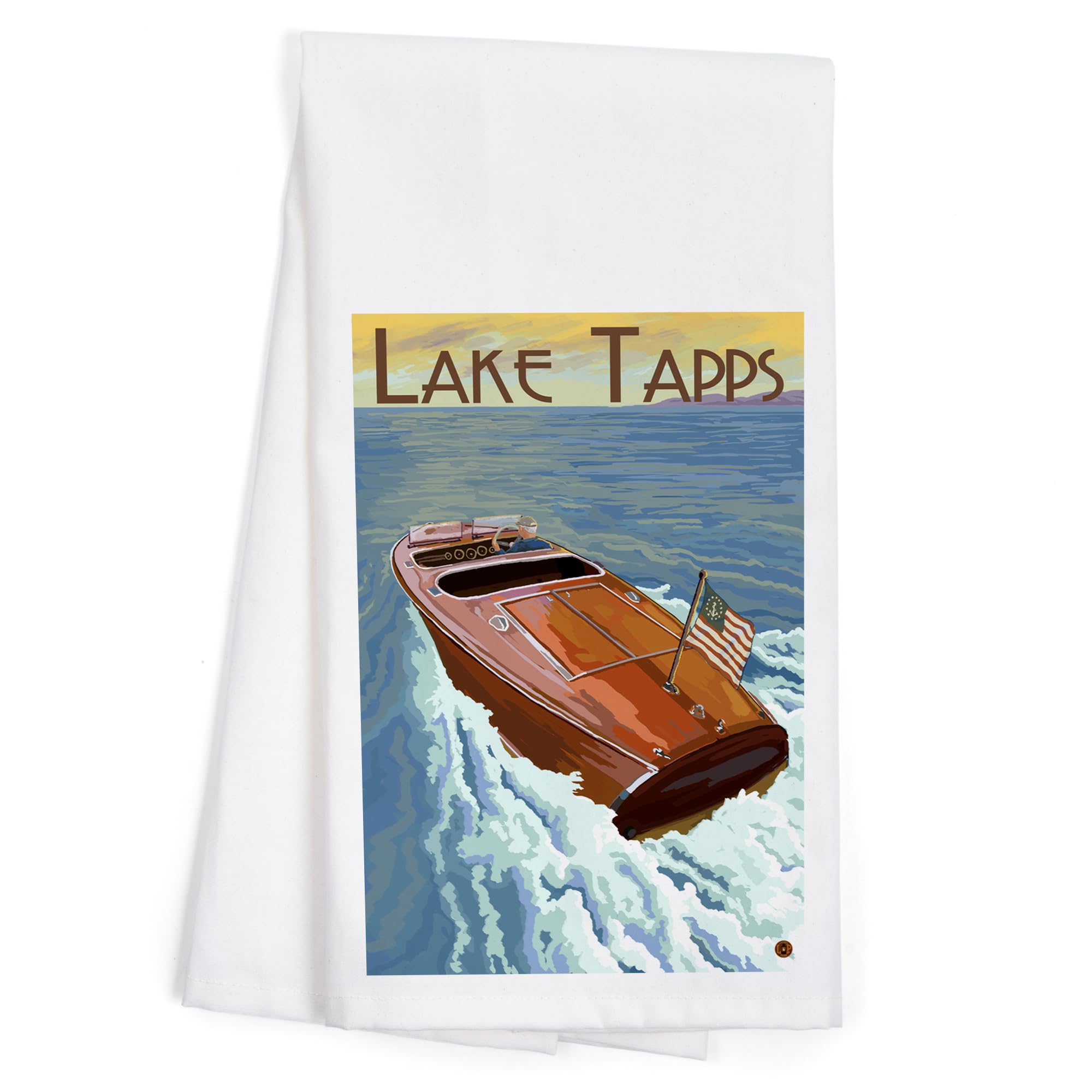 Lantern Press Lake Tapps Washington Wooden Boat 100% Cotton Tea Towel - Decorative Hand Towel for Kitchen, Home Decor & Gifts - Perfect for Dish Drying, Wall Art & Cottage Style Decor