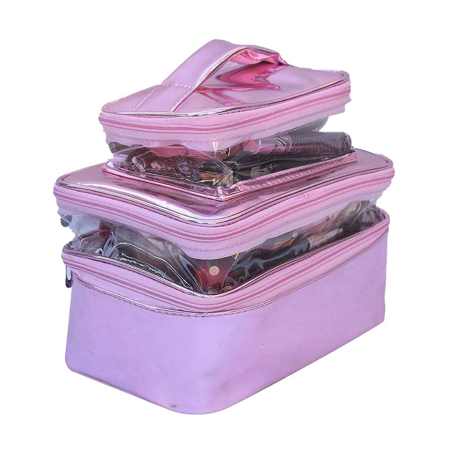 Pink 3-Fold Makeup Bag - N A PURSE Cosmetic Organizer & Travel Pouch for Women | Perfect for Travel, Gym, and Daily Essentials Storage