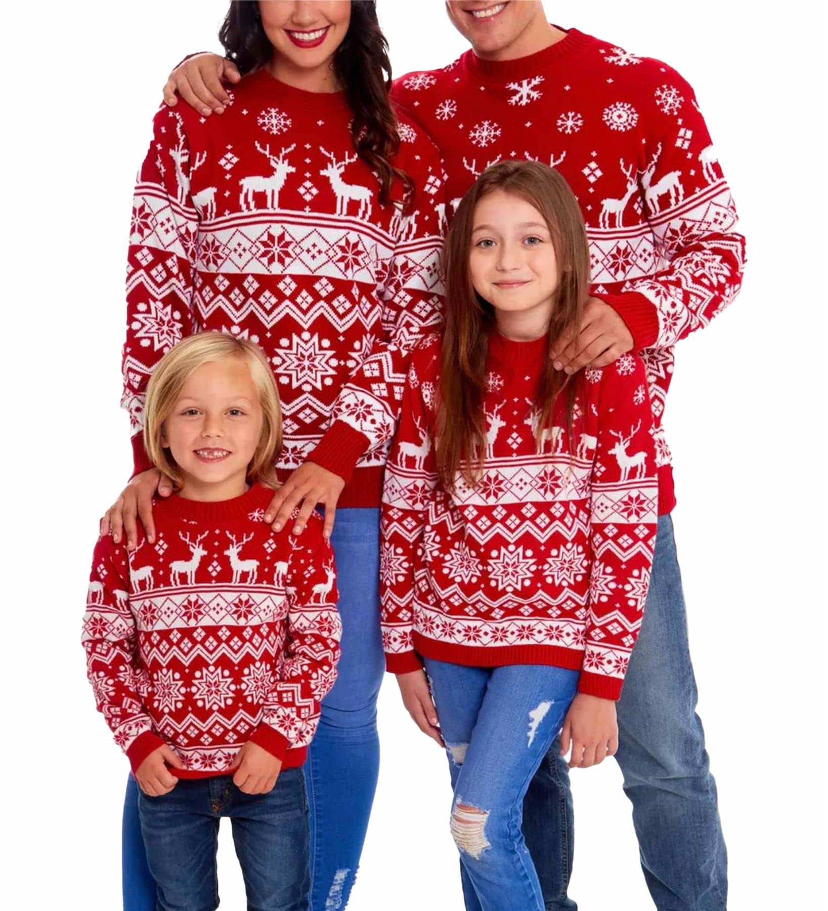 ZAFS Family Christmas Matching Sweaters - Men, Women & Kids Reindeer Snowflake Knitted Long Sleeve Crew Neck Holiday Jumper Set - Perfect for Family Photos, Christmas Parties & Cozy Winter Gatherings