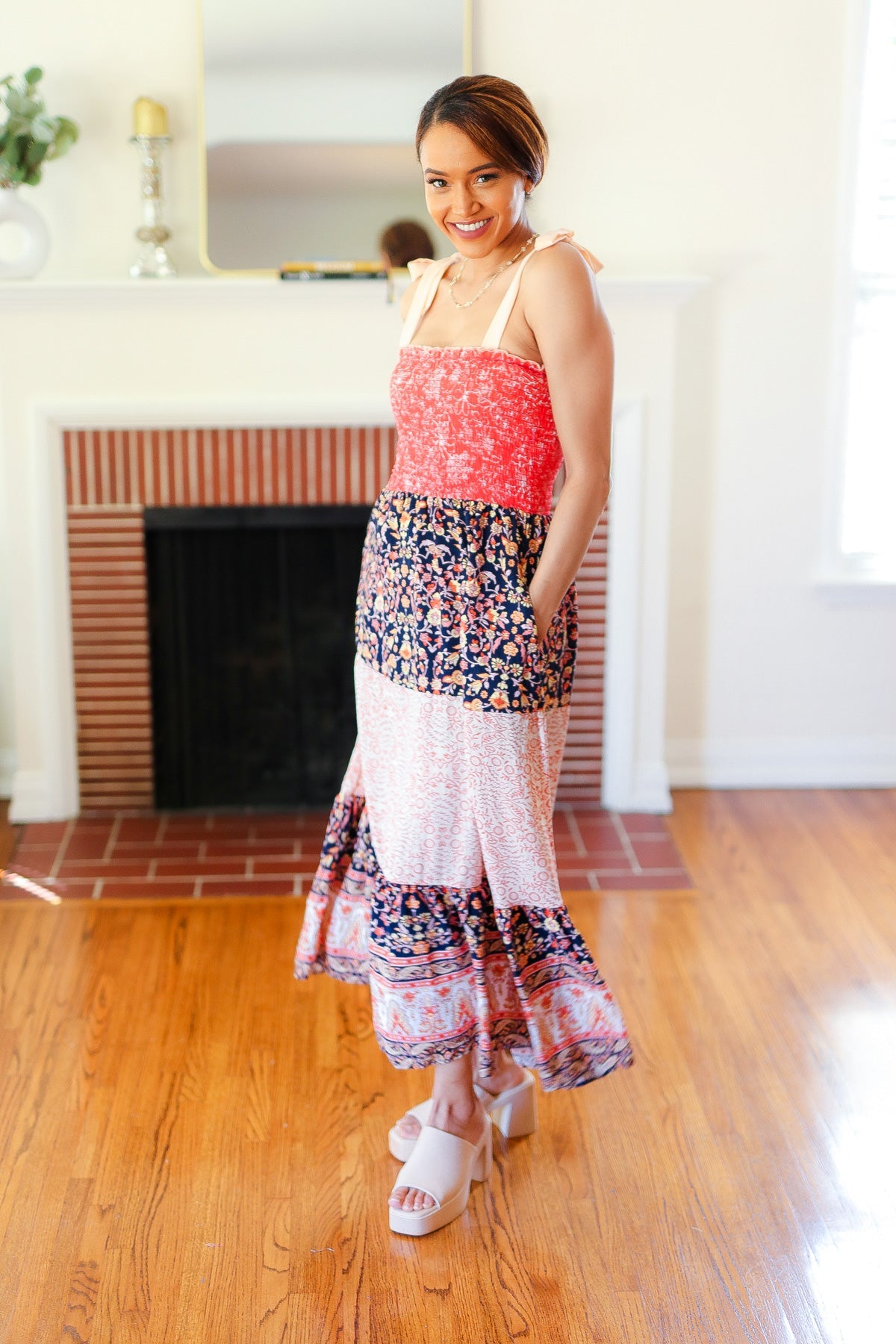 Orange Floral Smocked Tube Top Tiered Maxi Dress - Boho Summer Beach Dress for Vacation, Pool Party & Music Festival