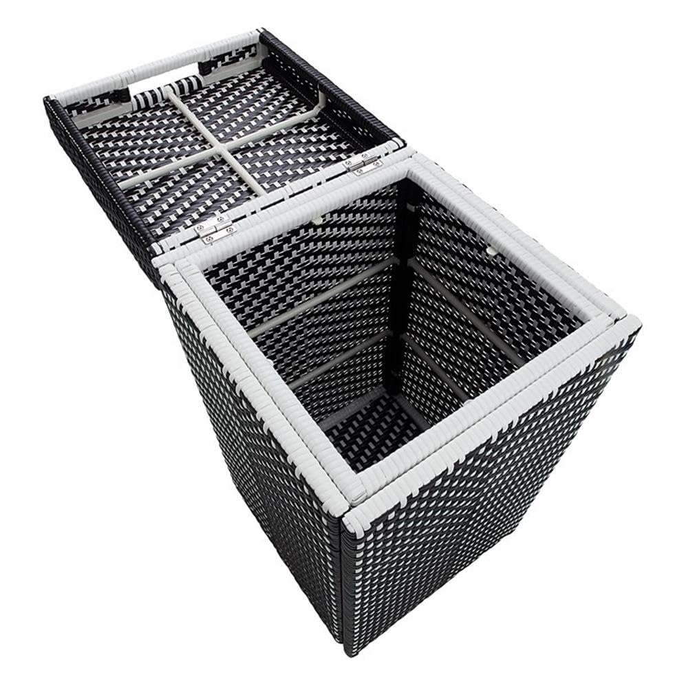 Furniture of America Azur Outdoor Trash Can - Black Aluminum & Wicker Waste Bin for Patio, Garden, and Poolside Use