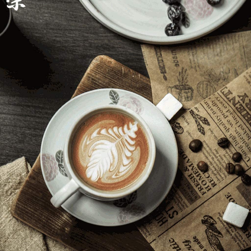 Hand-Carved Ceramic Coffee Mug and Saucer Set - 210ML Reusable Cup for Coffee, Tea, Milk & Juice - Perfect for Home, Office & Gifts (Color: E)