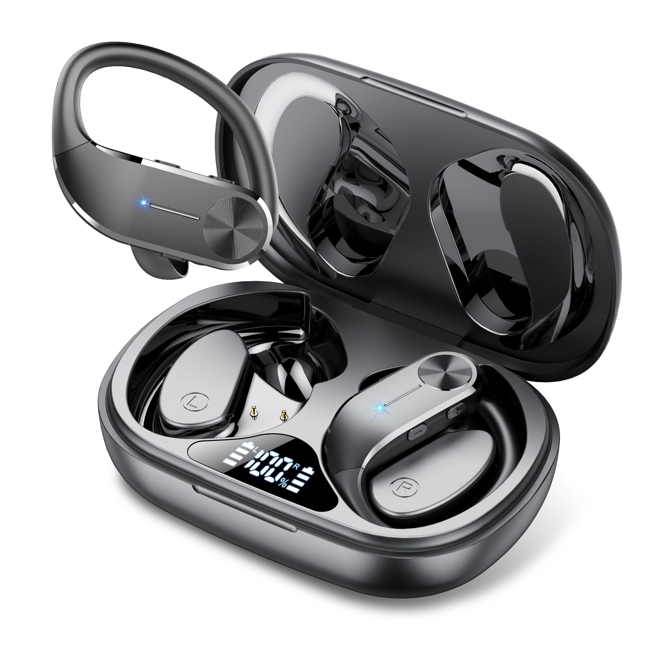 Wireless Bluetooth 5.3 Earbuds with 48H Playtime, LED Display & IPX7 Waterproof - Over Ear Sports Earphones with Built-in Mic for Running, Gym, Workout | Perfect for Fitness, Commuting & Outdoor Activities