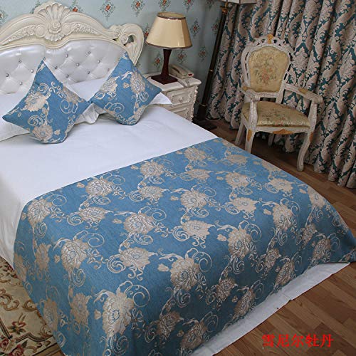 Luxury Chenille Peony Bed Runner - 1.2m x 1.8m European Style Bed Cover for Hotel & Home Decor - Elegant Bed Scarf for Master Bedroom, Guest Room & Wedding Decoration