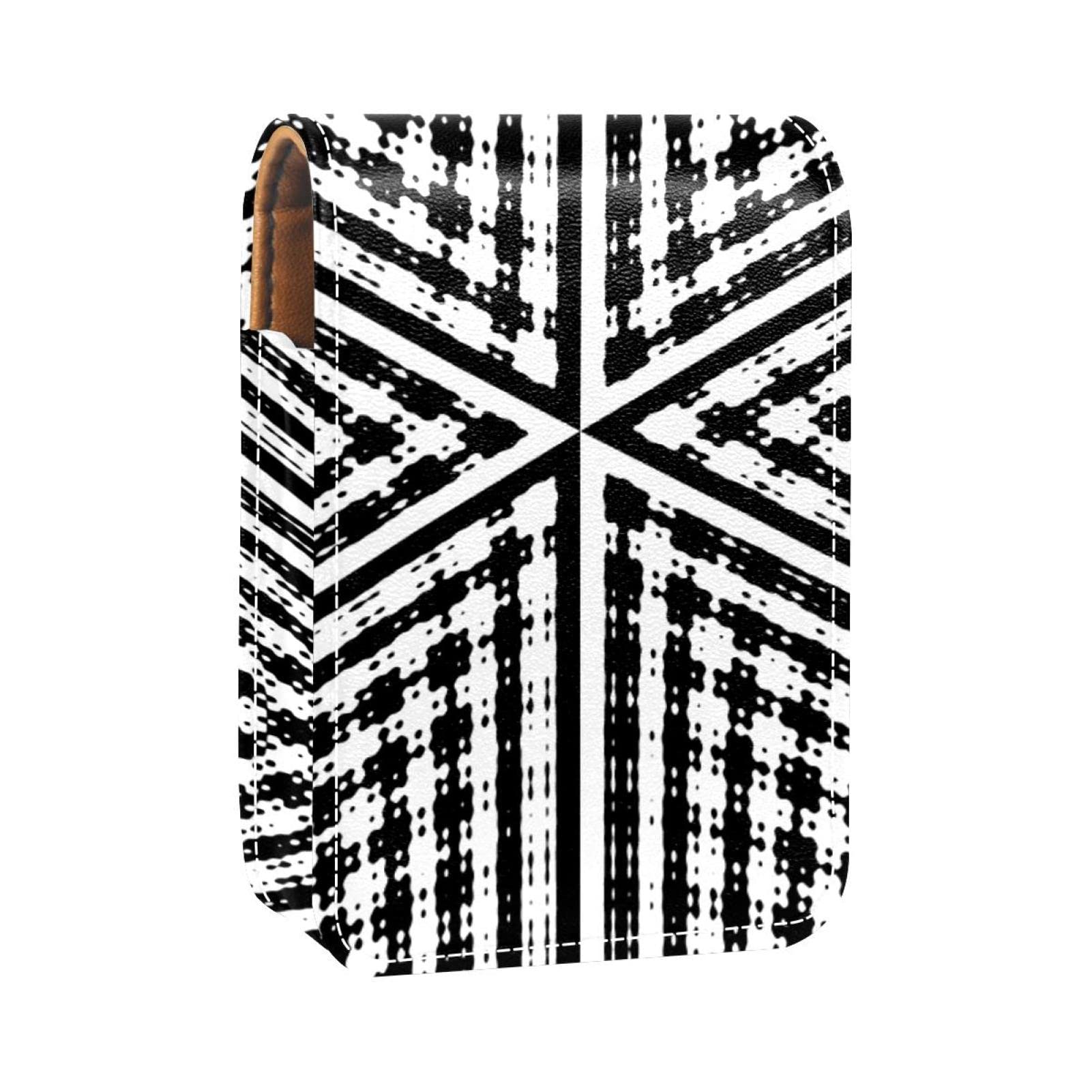 Stylish Black & White Kaleidoscope Lipstick Holder - Portable Makeup Organizer with Mirror for Purse, Fits 3 Lipsticks - Perfect for Travel & Everyday Use
