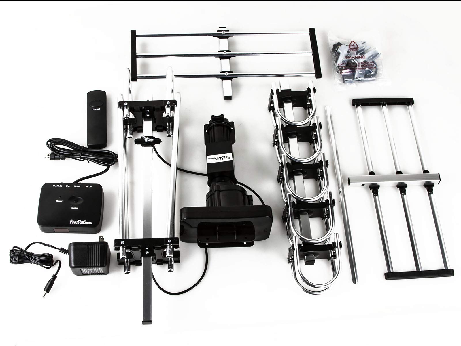 Five Star Outdoor HD TV Antenna - 200 Miles Range, Motorized 360° Rotation, UHF/VHF/FM Radio with Remote - Perfect for Rural Areas, Camping & RV Use