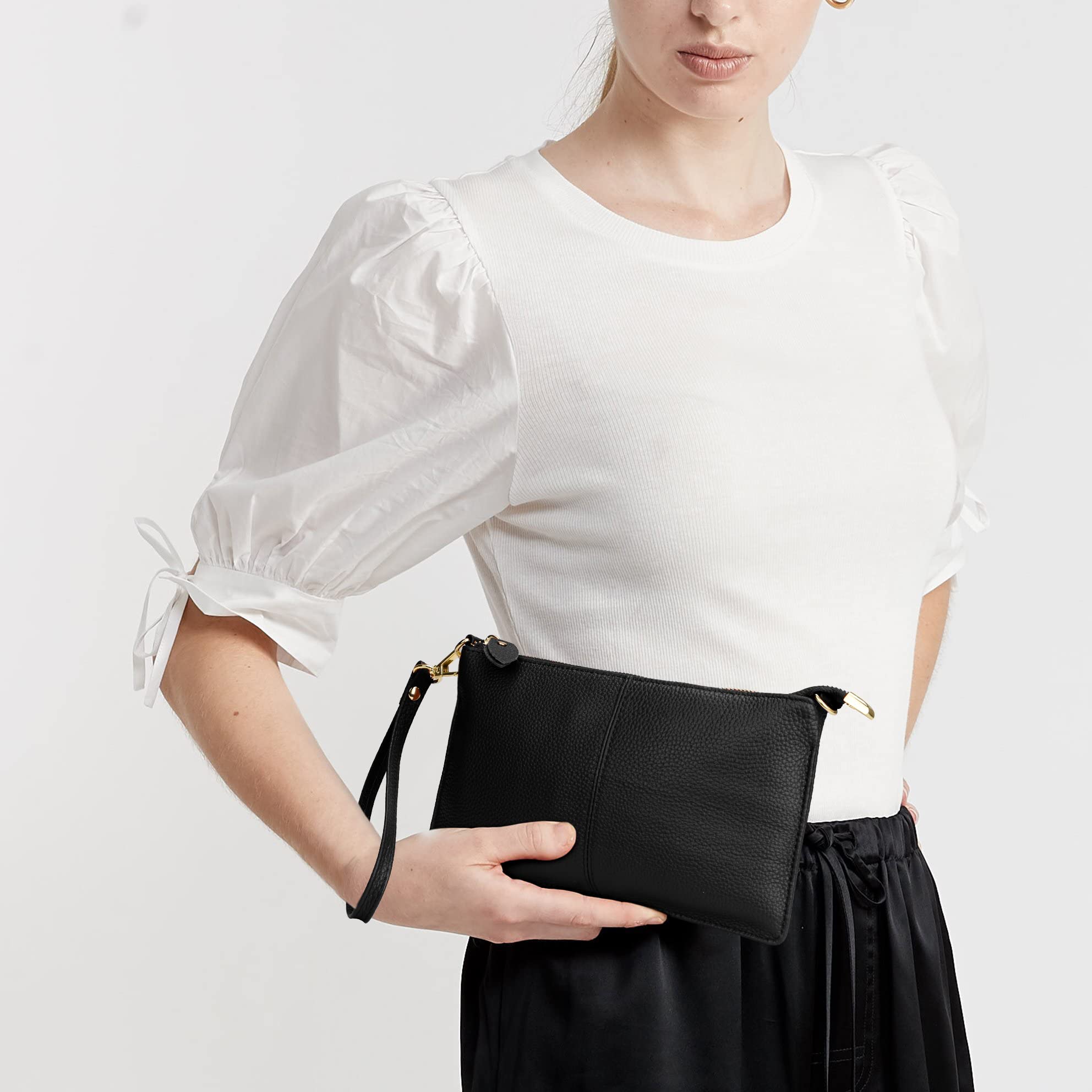 Uromee Genuine Leather Wristlet Wallet Clutch Purse for Women - Crossbody Handbag with Detachable Shoulder Strap | Perfect for Parties, Date Nights & Everyday Use