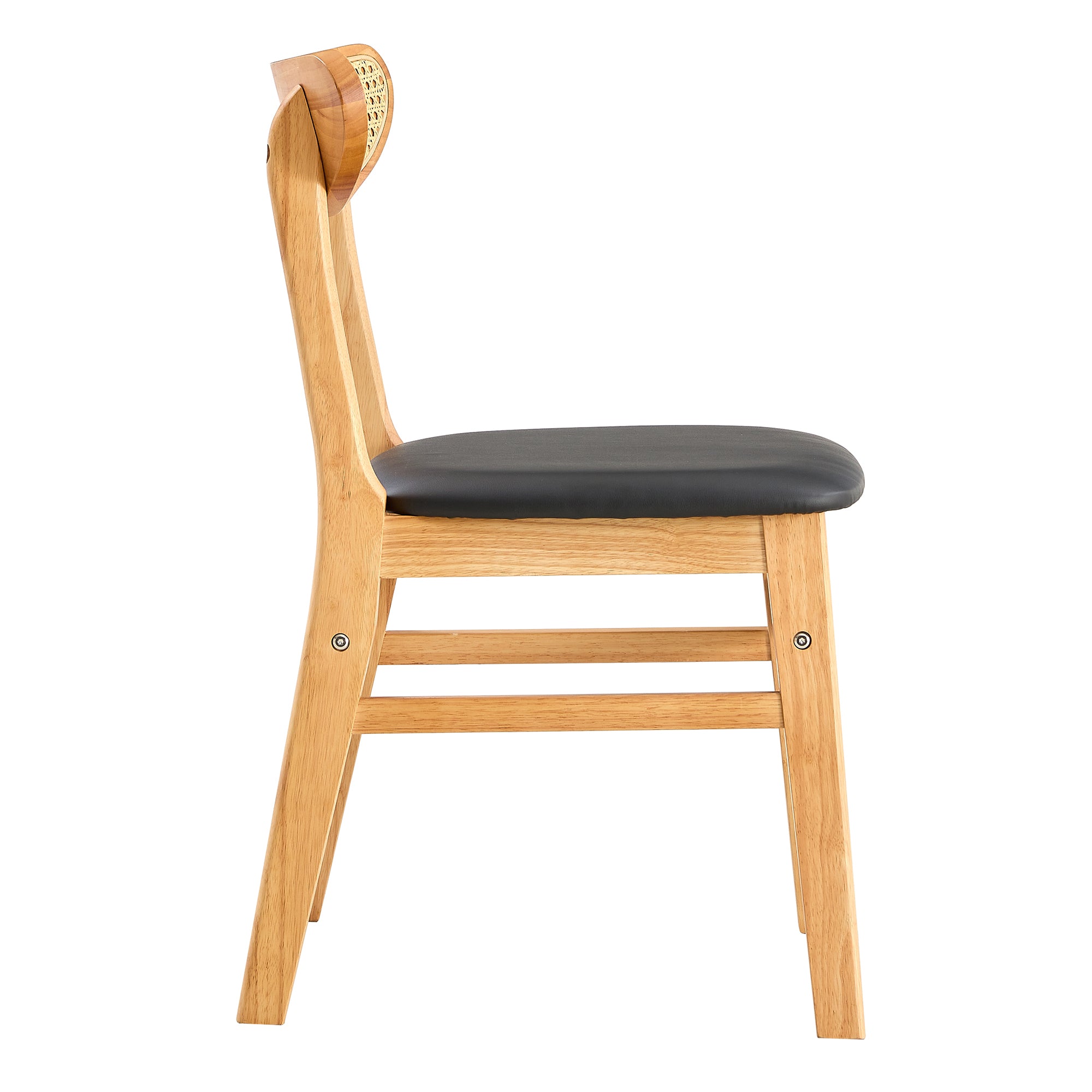 8-Piece Cozy Natural Rubberwood Dining Chair Set - Solid Wood & Rattan Style with Curved Back & PU Cushion - Perfect for Dining Room, Kitchen, Cafe & Home Decor