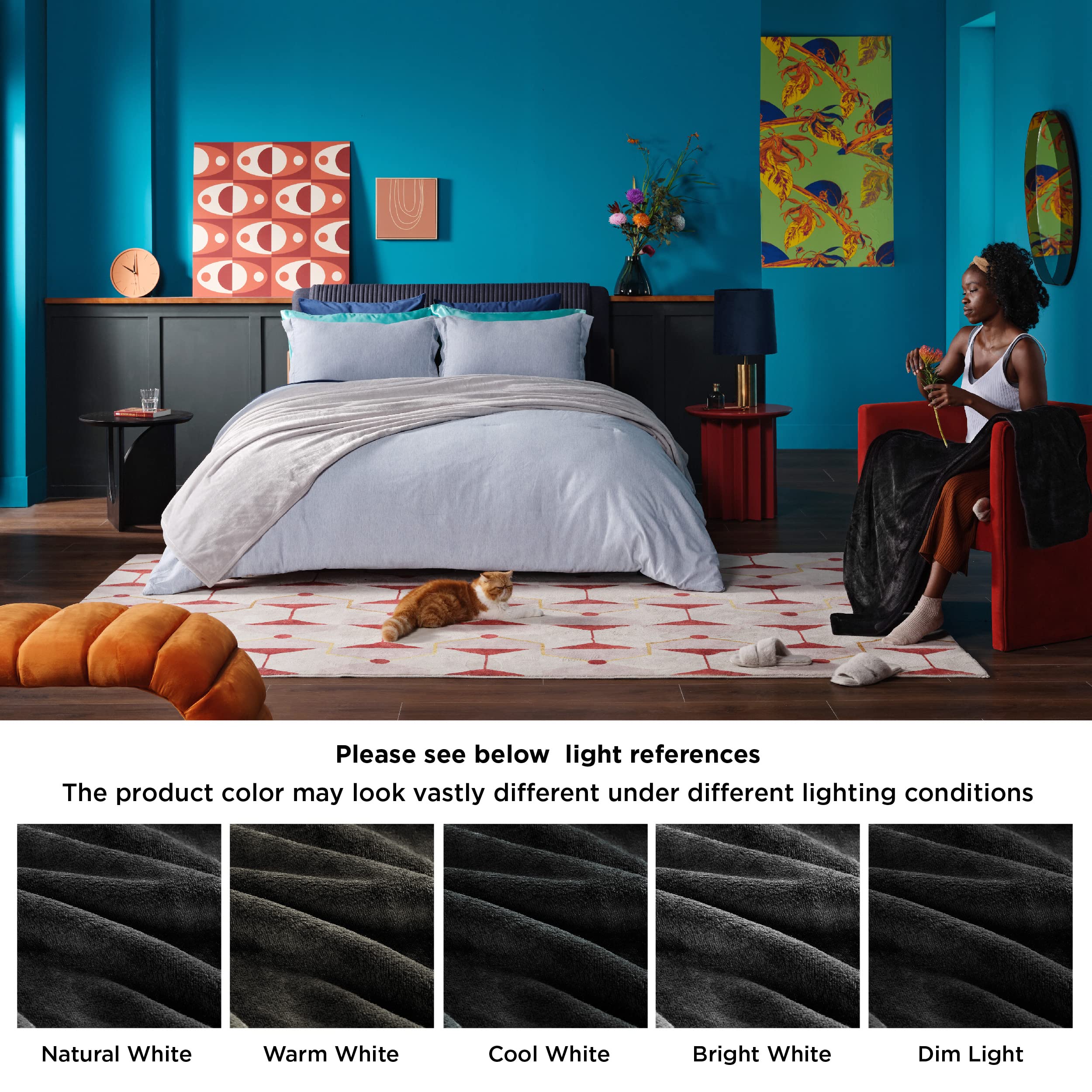 Bedsure Oversized Fleece Blanket Black - 280GSM Ultra Soft & Lightweight Plush Throw Blanket for Bed, Sofa, Couch - Perfect for Home, Travel, Camping & Gift Giving