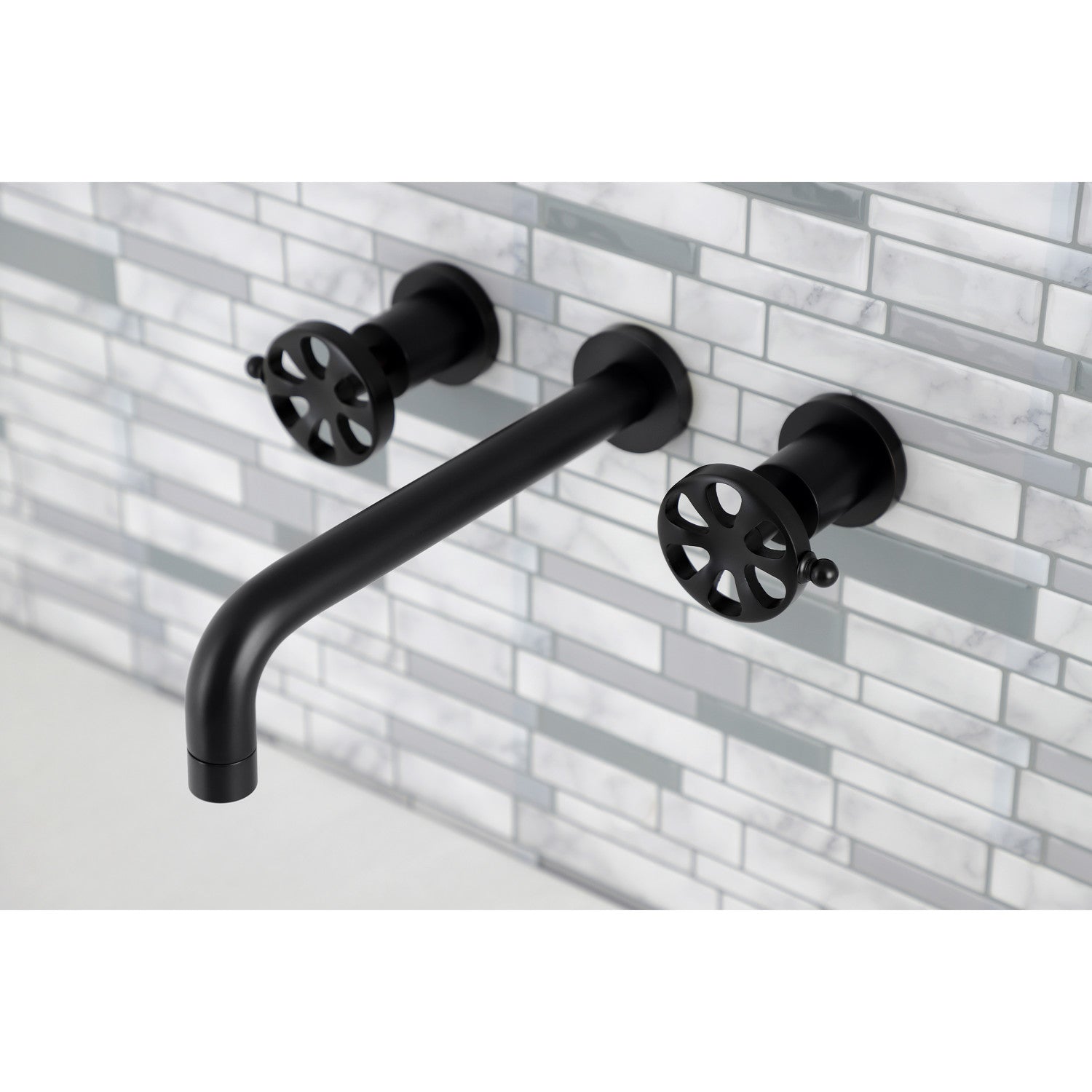 Belknap KS8020RX Matte Black Wall Mount Roman Tub Faucet - 2 Handle 3 Hole Bathroom Faucet for Luxury Soaking Tubs & Spa Retreats