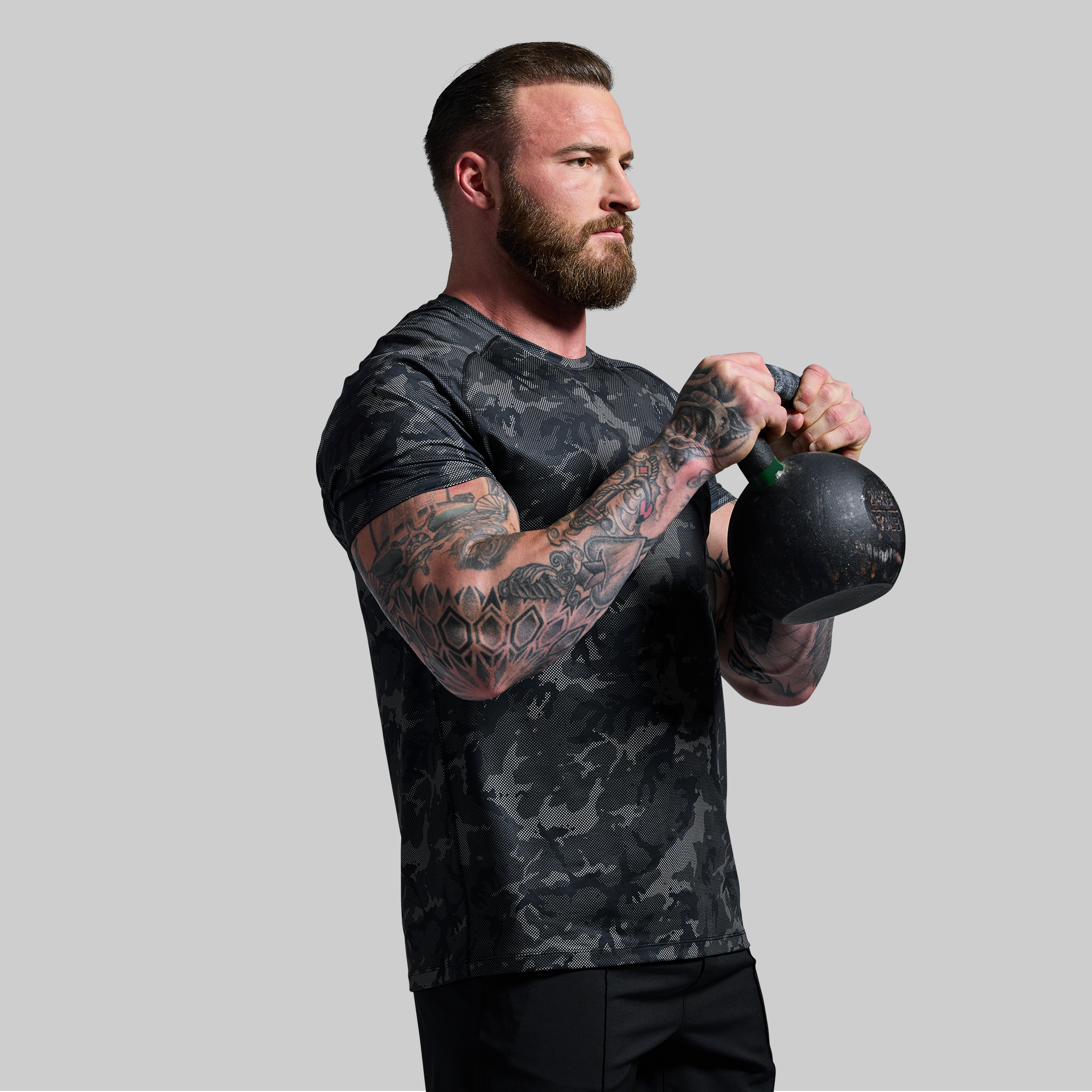 Breathable Training Tee - Halftone Muted Woodland Print Workout Shirt for Men | Gym, Running & Outdoor Activities