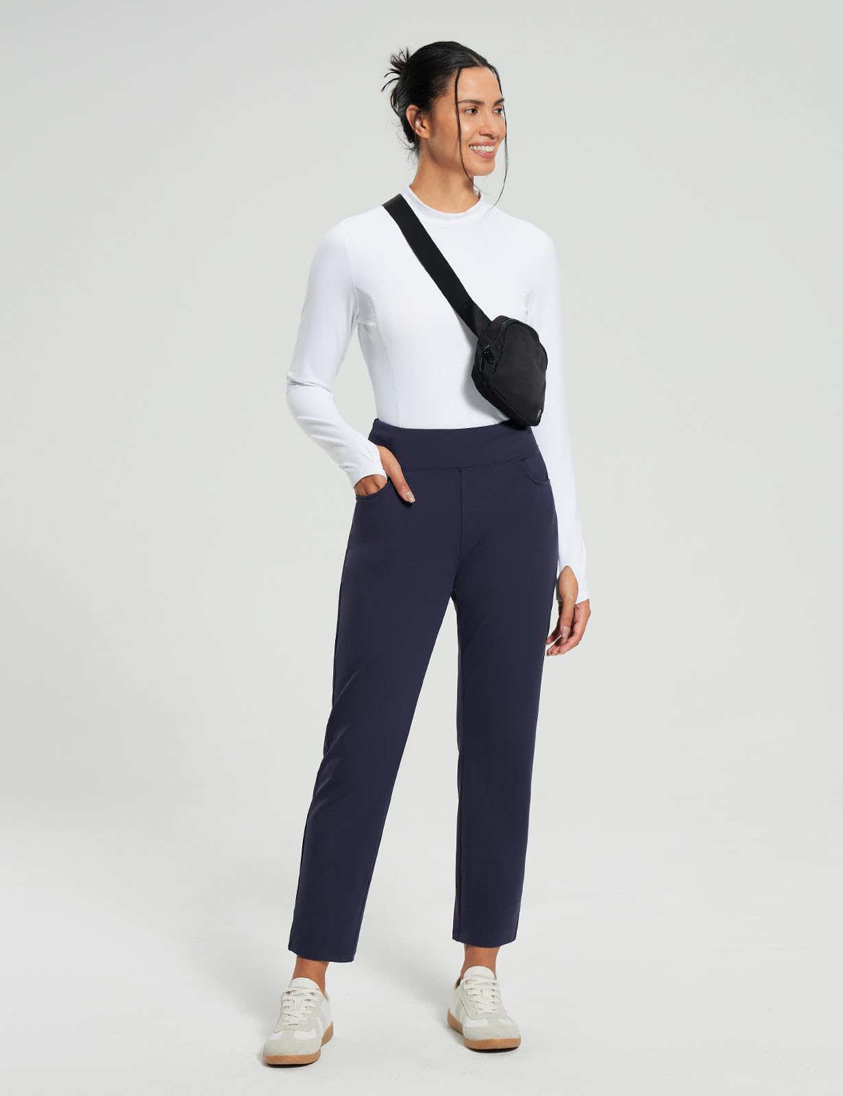 Baleaf Women's High Waist Stretch Golf Pants with Zipper Pockets - UPF50+ Athletic Travel Workout Casual Pants for Golf, Running, Yoga & Outdoor Activities