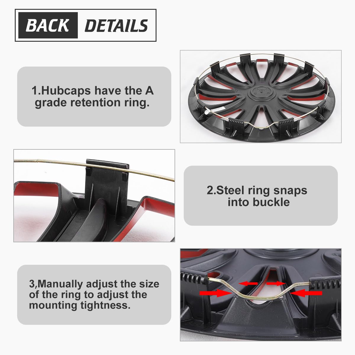 Universal 14 Inch Hubcaps - Snap On Wheel Rim Covers for Cars, Pickup Trucks & SUVs (4 Pack, Black & Red Lacquer) | Durable Replacement Exterior Accessories for R14 Wheels | Perfect for Road Trips, Daily Commutes & Vehicle Protection