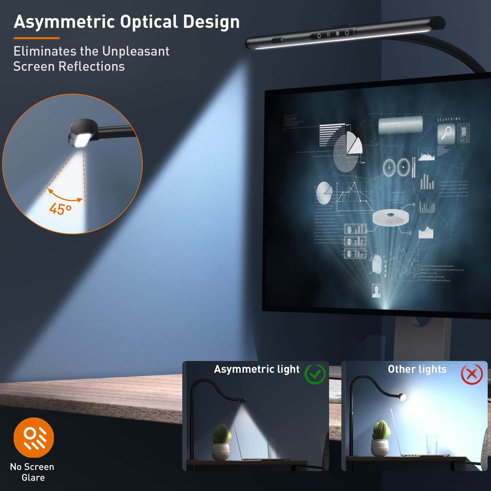 Adjustable LED Desk Lamp with Clamp & Remote - 12W Home Office Lighting with Gesture Control, Color Temperature & Brightness Settings - Perfect for Computer Work, Study, Reading & Nightstand Use