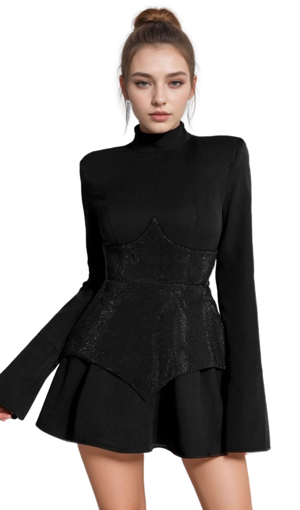 Athena Keilani Black Long Sleeve Mini Bodysuit for Women - Sexy Stretchy Bodycon Outfit for Club, Date Night & Party Wear