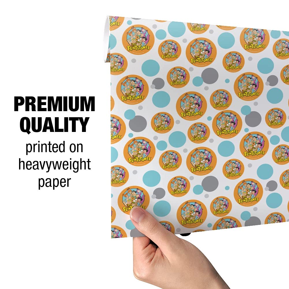 The Flintstones Cartoon Gift Wrap Paper Roll - Fun & Colorful Wrapping Paper for Birthdays, Parties & Holidays - 24 Inches x 10 Feet