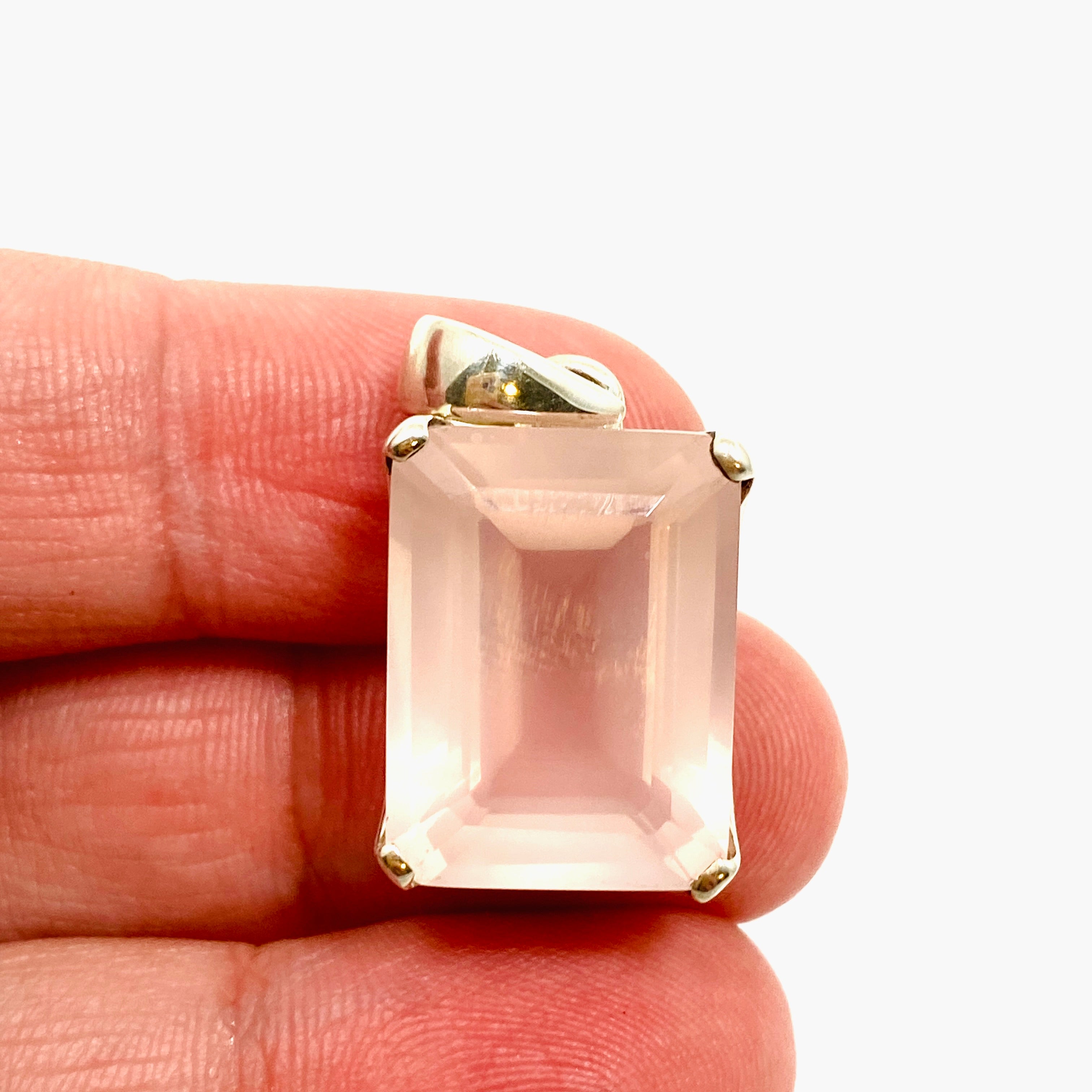 Rose Quartz Rectangular Faceted Pendant Necklace - Natural Healing Stone Jewelry for Women - Perfect for Meditation, Yoga & Spiritual Gifts